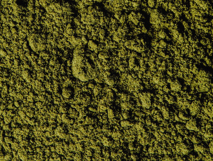 Close-up view of textured green matcha powder