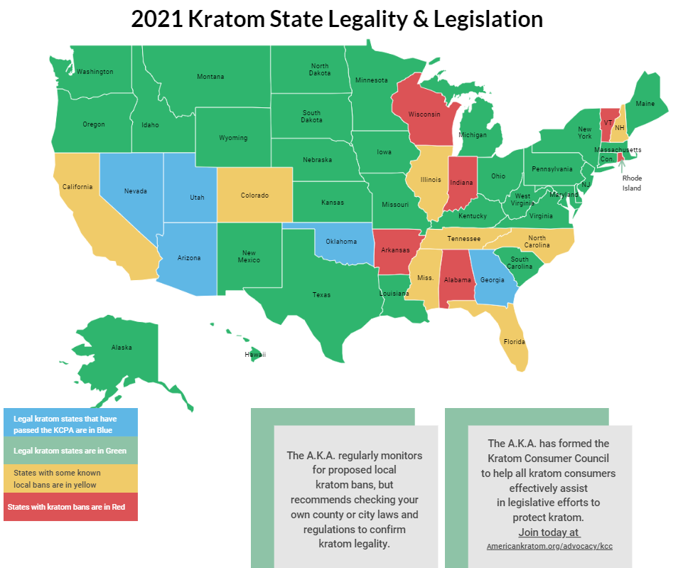2021 Kratom State Legality & Legislation Map