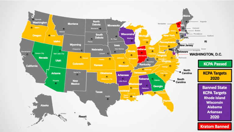 A US map showing which states the KCPA is in effect