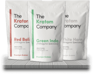 A packet of red Bali, green Indo, and white Horn kratom powder.