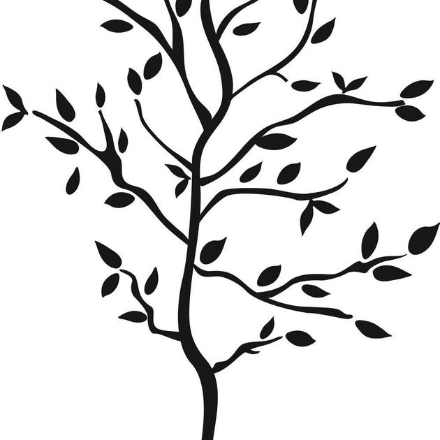 Silhouette clip art of a tree and leaves