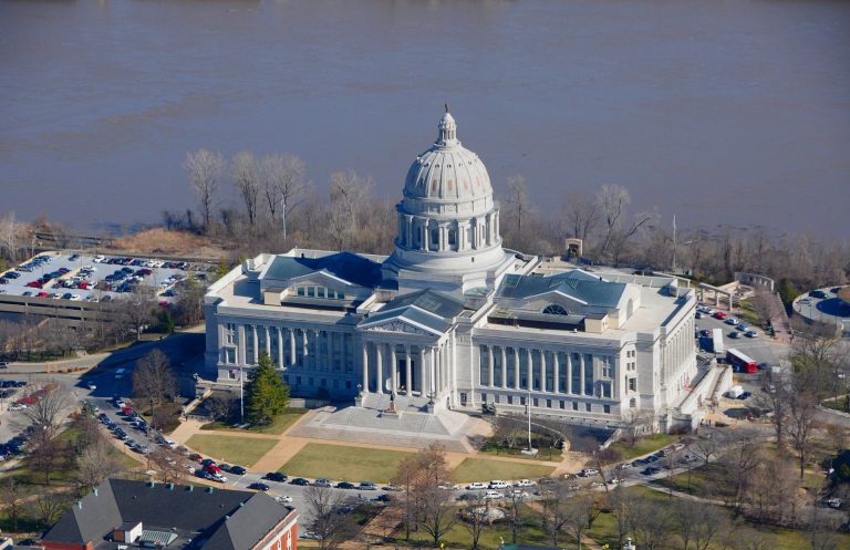 Aerial view of Missouri Capital building in Jefferson City