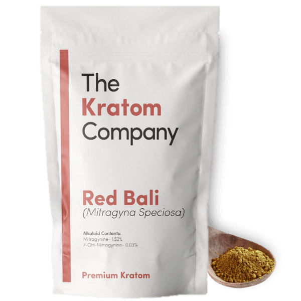 White packet of Red Bali Kratom Powder from The Kratom Company