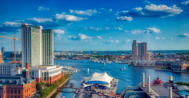 Panoramic view of Baltimore Harbor Bay in Maryland at daytime