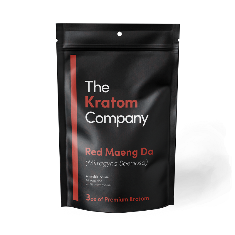 Packet of Red Maeng Da kratom against a white background